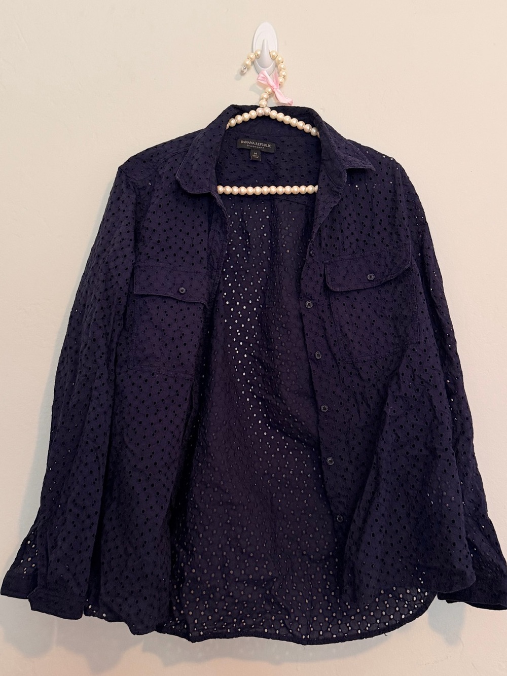 Banana Republic Navy Shirt button down eyelet medium